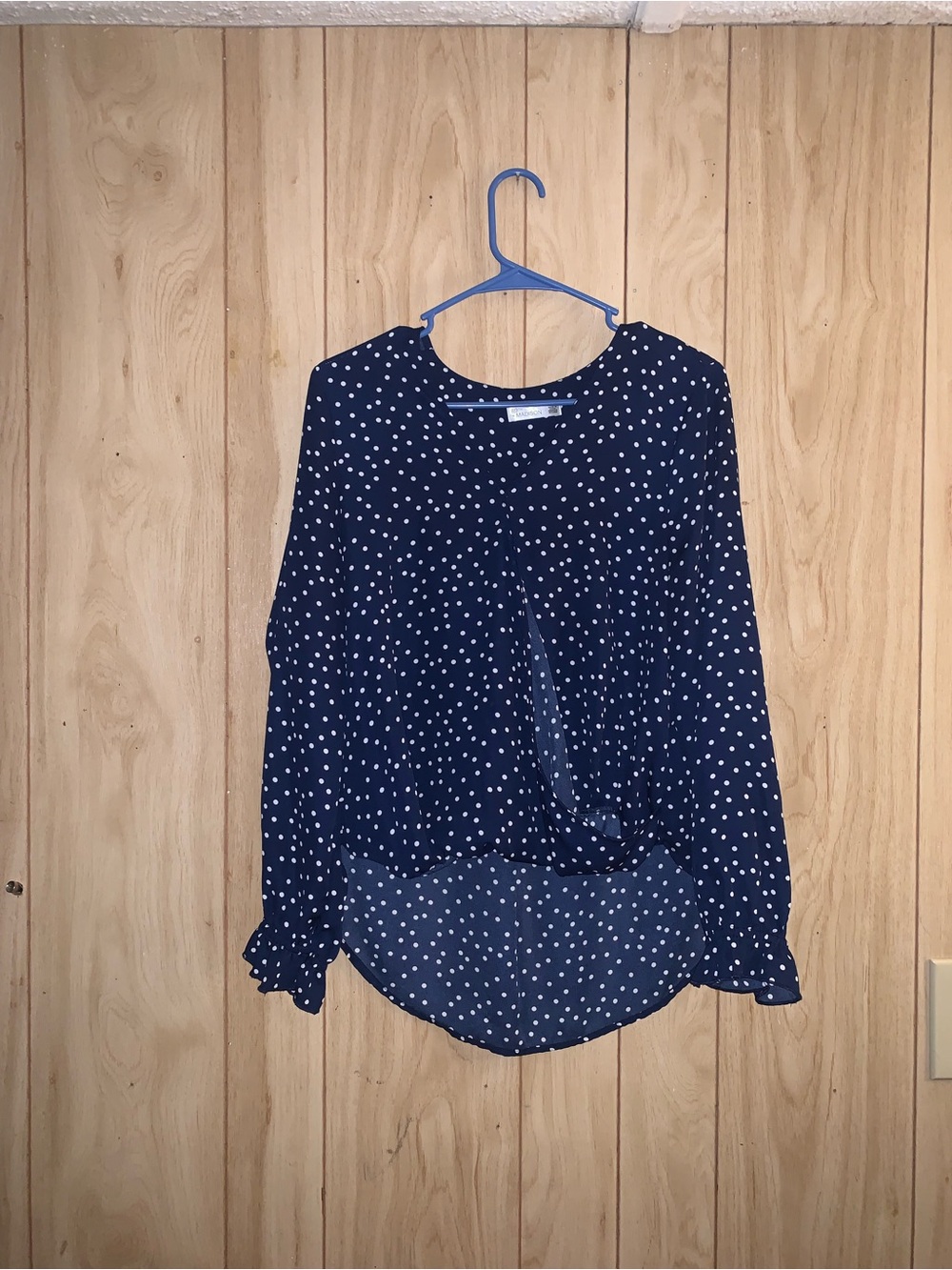 89th & Madison Navy Polka Dot Long Sleeve Blouse